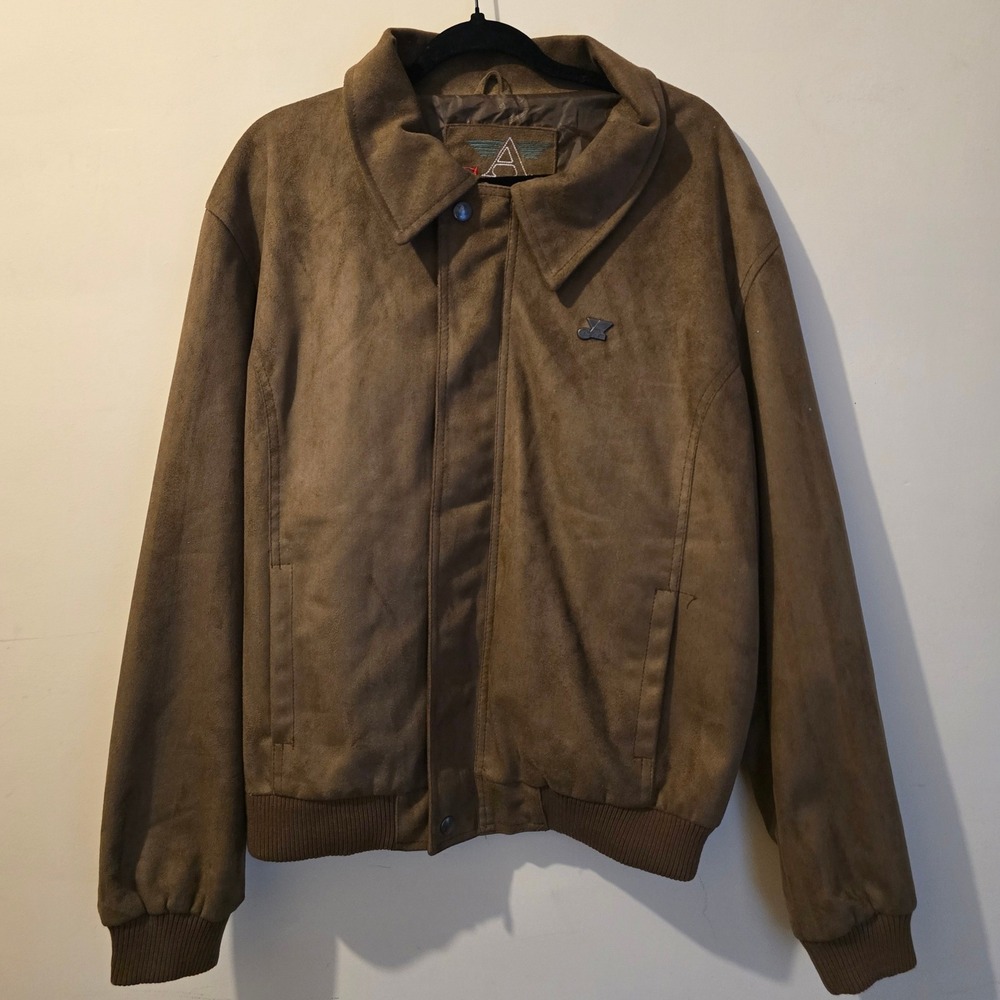 Vintage 90s Armani Collezioni Bomber Jacket Womens XL Brown Faux Suede Italy